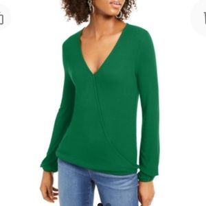 NEW INC International Concepts Surplice Ribbed Top, Size 2XL, Green
